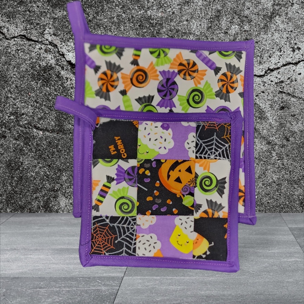 Halloween Candy and Patchwork Pot Holders
